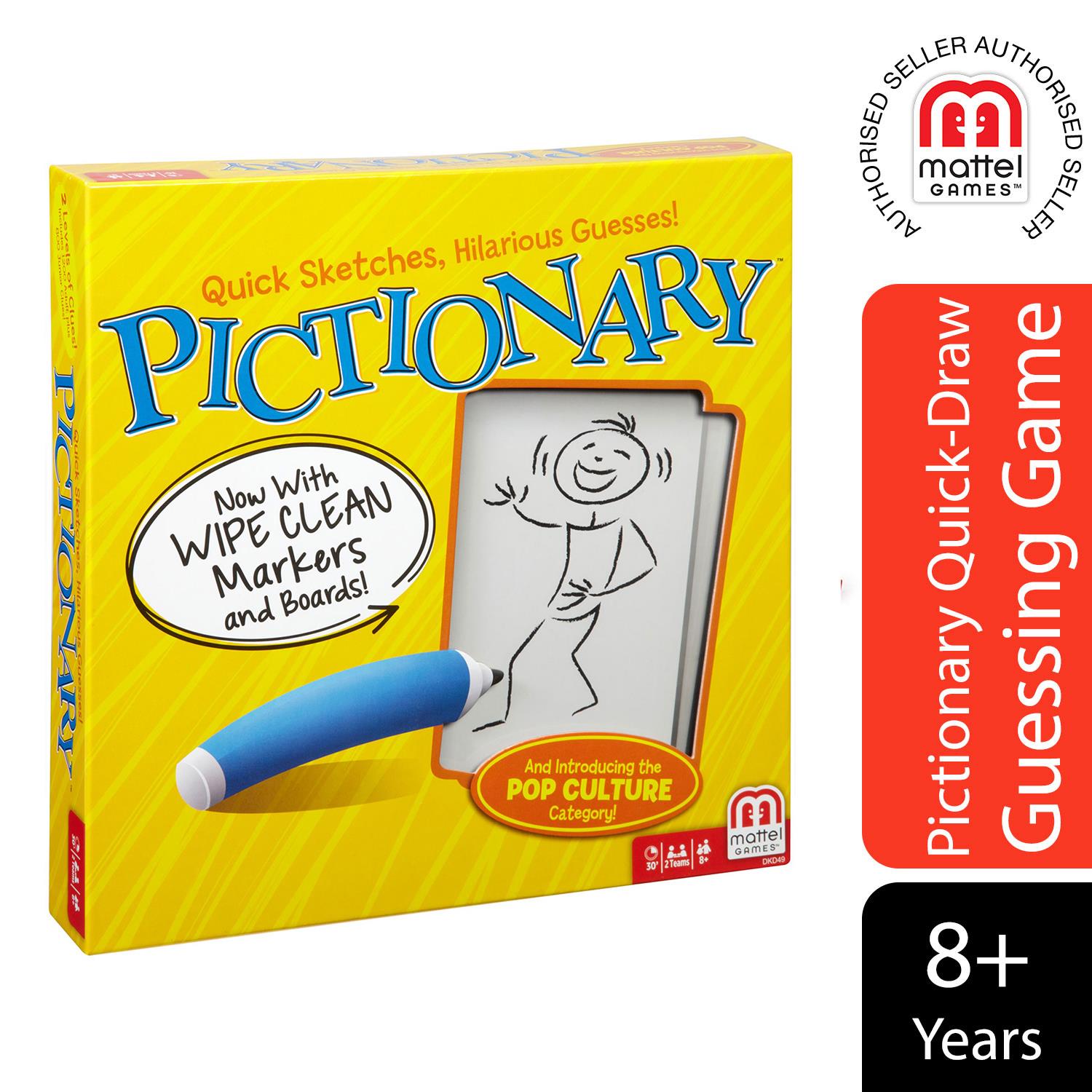 Tableware Pictionary Mattel Games Pictionary Board Game for Ages 8+ with Wipe Clean Markers ...
