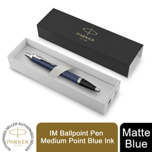 Load image into Gallery viewer, Parker IM Ballpoint Pen Matte Blue Medium Point Blue Ink Gift Box