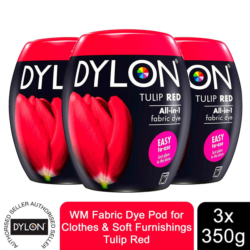 DYLON Washing Machine Fabric Dye Pod, Tulip Red, 3 Packs of 350g
