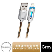 Load image into Gallery viewer, AQ Portable &amp; Lightweight Light up 1 Metre Charge &amp; Sync Cable Micro USB, Grey