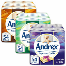 Load image into Gallery viewer, Andrex Toilet Roll Skin Kind, Supreme Quilts, or Smooth Touch, 54 Rolls