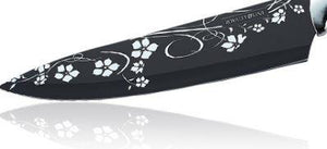 Royalty Line Knife Black floral design and Silicone non-slip handles, 5 pcs