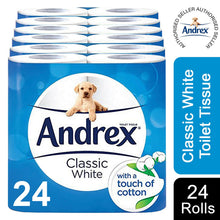 Load image into Gallery viewer, Andrex Toilet Paper Classic White, 24 Rolls &amp; Andrex Washlets Classic White, 6pk