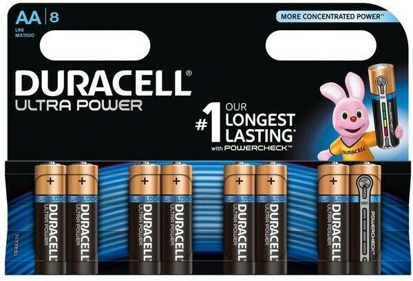 1x 8 AA Duracell MX2400 B8 Alkaline Ultra Power Batteries Long Lasting