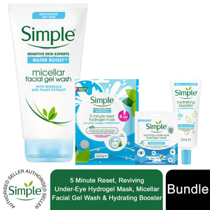 Simple Water Boost Bundle of Hydrating Sheet Mask, Micellar Water & Night Cream