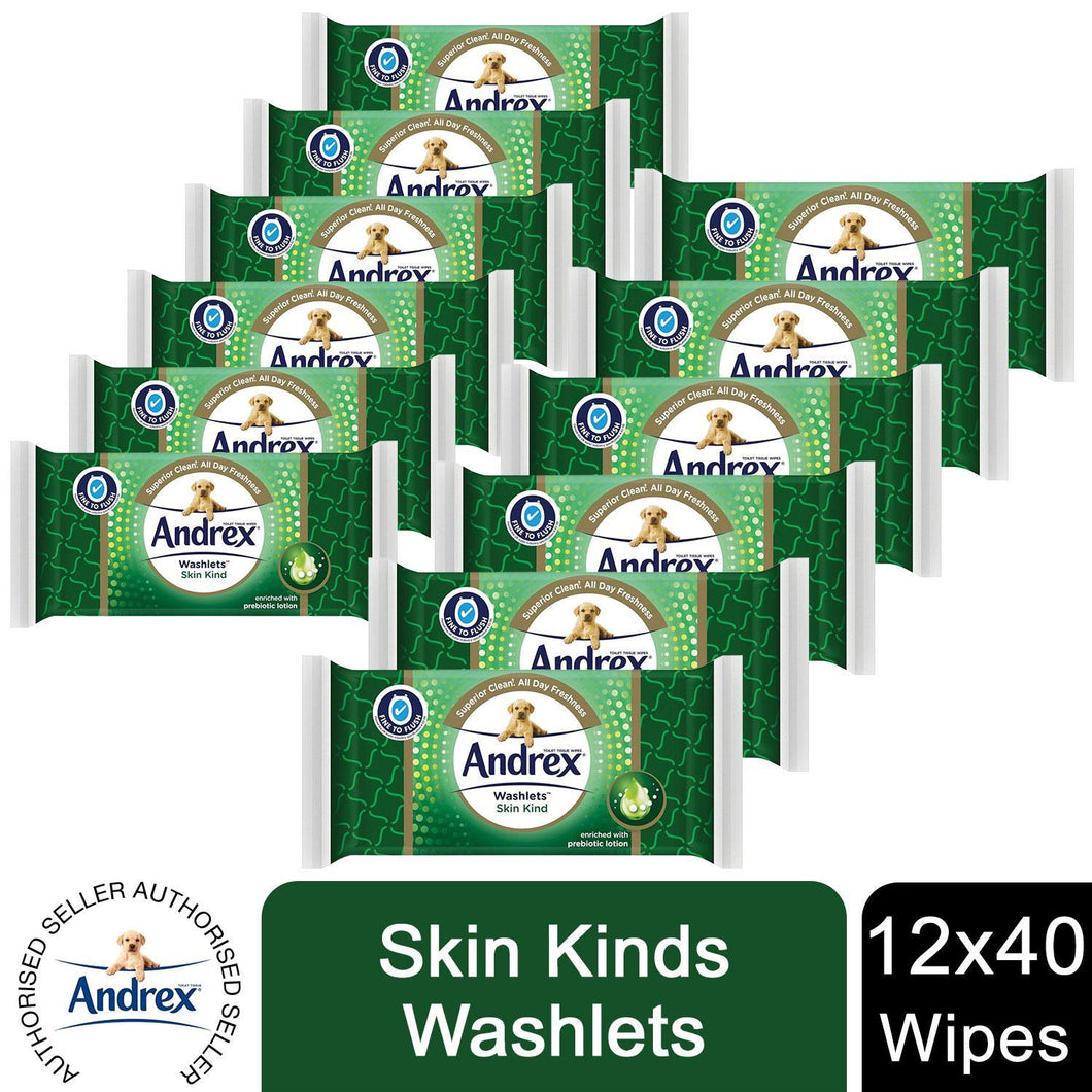 12x Andrex Washlets Gentle Clean, Skin Kind or Classic Clean Toilet Tissue Wipes