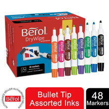 Load image into Gallery viewer, Berol Whiteboard Marker Dry Wipe Bold Bullet Tip Assorted Inks 48 Pack