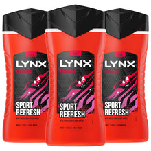 Load image into Gallery viewer, 3pk of 250ml Lynx 12hrs Refreshing Fragrance Shower Gel with 100% Moisturisers