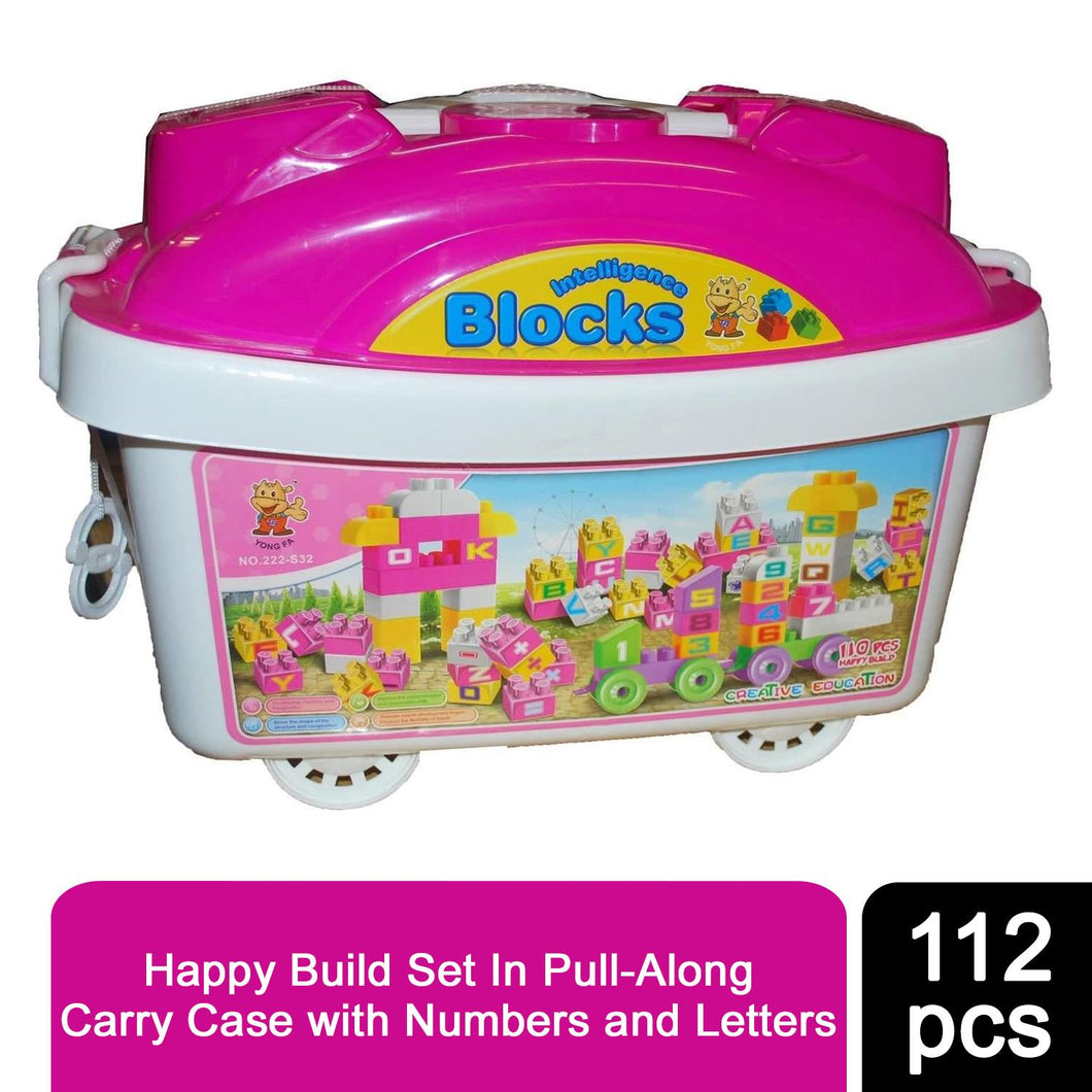 Happy Build 112 Piece Set In Pull-Along Carry Case with Numbers and Letters