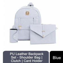 Load image into Gallery viewer, 3pcs Women PU Leather Backpack Set-Shoulder Bag |Clutch | Card Holder Blue/White