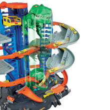 Load image into Gallery viewer, Hot Wheels City Robo T-Rex Ultimate Garage with 2 Cars