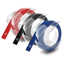 Load image into Gallery viewer, DYMO Vinyl Labels Embossing Tape Red Green or Blue 9mm x 3m Each 3 Rolls