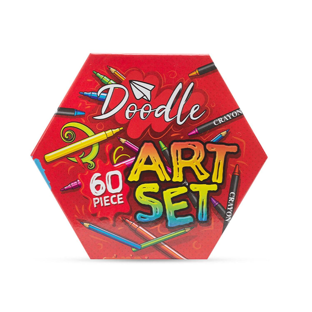 Doodle 60 Piece Hexagon Fold Out Box Washable Arts and Crafts Set, Red
