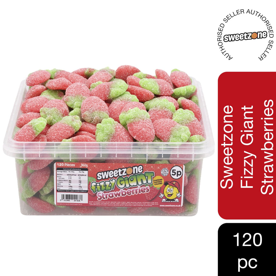 Sweetzone Giant Strawberries Jelly Sweets Tub HMC Approved 100% Halal 120 Pieces