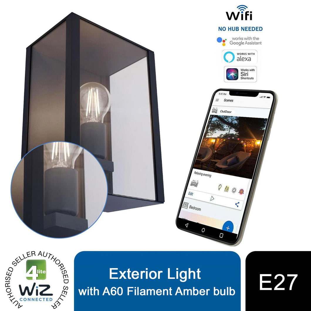 4lite WiZ Connected A60 Amber White WiFi LED Smart Bulb with Modern Outdoor IP44