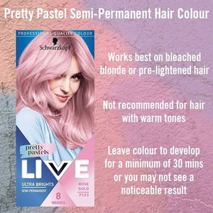 2x Schwarzkopf Live Ultra Brights Semi-Permanent Colour Hair Dye, P123 Rose Gold