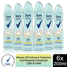 Load image into Gallery viewer, 6x of200ml SureWomen 72H AdvanceProtection Light&amp;Fresh Anti-Perspirant Deodorant