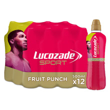 Load image into Gallery viewer, 12 Pack of Lucozade Fruit Punch Apple &amp; Raspberry Sports Drink, 500ml