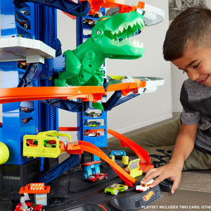 Hot Wheels City Robo T-Rex Ultimate Garage with 2 Cars