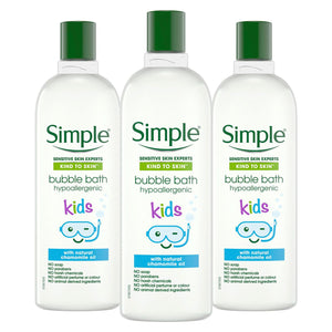 3x of 400ml Simple Kids Bubble Bath Hypoallergenic Body Wash with Chamomile Oil