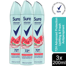 Load image into Gallery viewer, 3pk of 200ml Sure 72H Advanced Protection Uplifting &amp; Fresh Antiperspirant