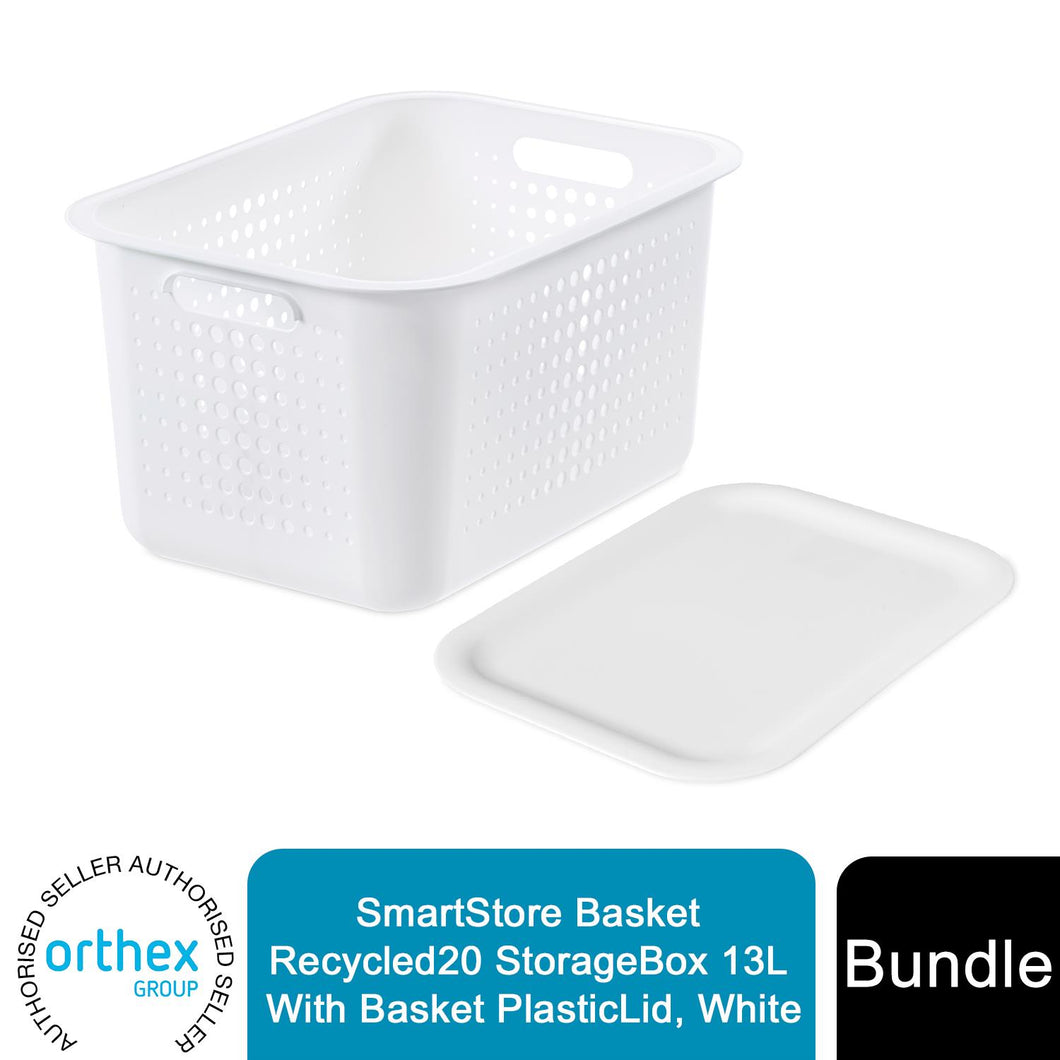 SmartStore Basket Recycled20 StorageBox 13L With Basket PlasticLid, White
