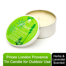 Load image into Gallery viewer, Prices London Provence Herbs &amp; Lavender Scented Tin Candle for Outdoor Use Only