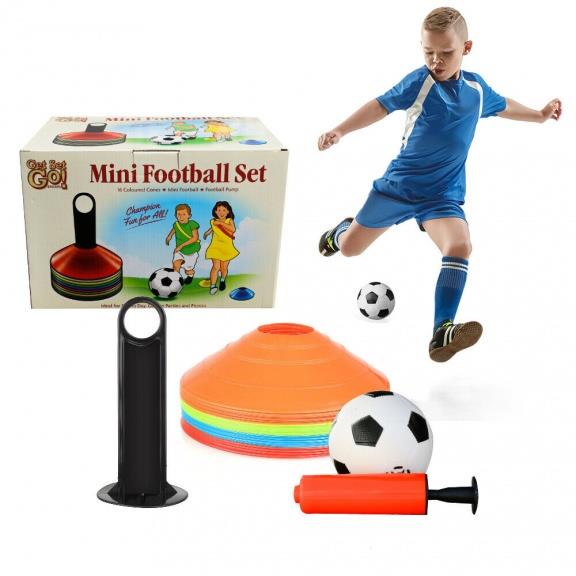 Football Set 25 Plastic Cones W/Rack Inflatable Ball & Pump