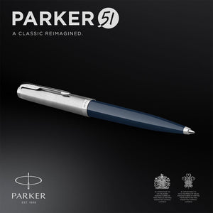Parker 51 MidnightBlue Barrel MediumNib with BlackInk BallPoint Pen with GiftBox