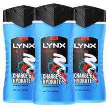 Load image into Gallery viewer, 3pk of 250ml Lynx 12hrs Refreshing Fragrance Shower Gel with 100% Moisturisers