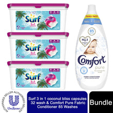 Load image into Gallery viewer, 96W(32Wx3)Surf Coconut Bliss LaundryCapsule &amp; 85WComfort Pure Fabric Conditioner