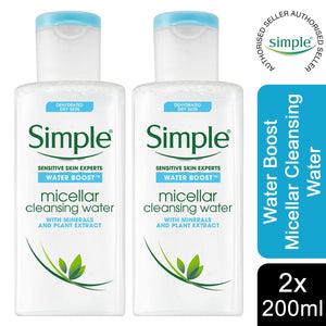 2x 200ml or 400ml Simple Water Boost Hydrating Micellar Water For Dry Skin