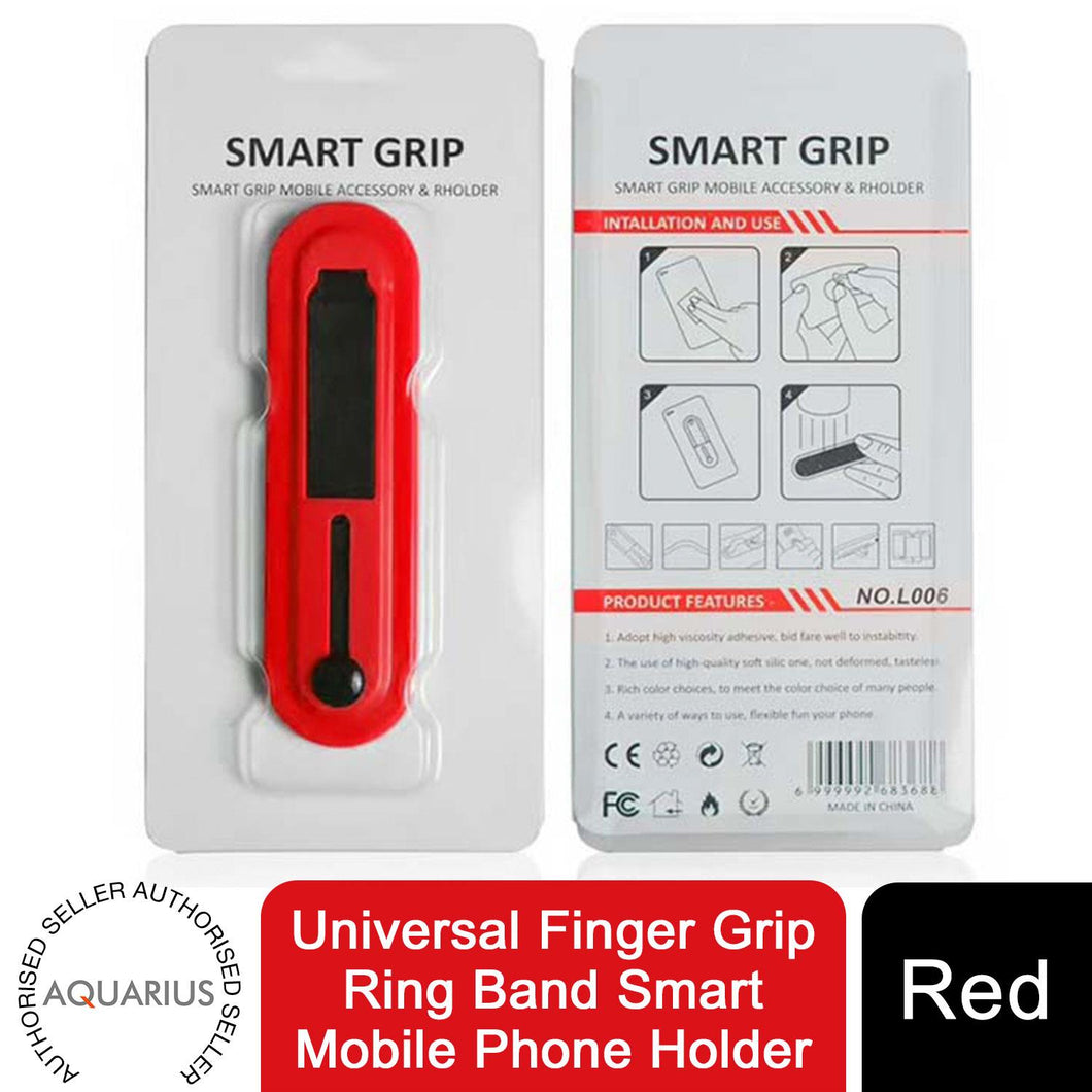 Aquarius Universal Finger Grip Ring Band Smart Mobile Phone Holder - Red