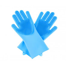 Load image into Gallery viewer, 2 in1 Blue Silicone Cleaning Household, Kitchen &amp; Pet Care Gloves with Scrubber