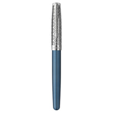 Load image into Gallery viewer, Parker Sonnet Fountain Pen Blue Chrome Trim Fine 18K Gold Nib Black Ink Gift Box
