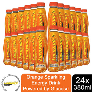 Lucozade Orange Glucose Sparkling Energy Fizzy Drink 380ml, 24 Pack