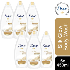 6 Pack Dove ¼ Moisturising Cream Silk Glow Body Wash, 450ml