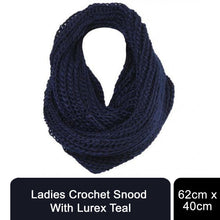 Load image into Gallery viewer, Ladies Winter Neck Warmer Circle Loop Crochet Cowl Plain Snood Scarf with Lurex Teal