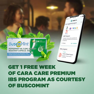 2x Buscomint Peppermint Oil 0.2ml Gastro Resistant Treatment, 24 Soft Capsules