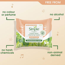 Load image into Gallery viewer, 6pk of Simple Protect &#39;N&#39; Glow Instant Cleansing Wipes for Dull &amp; Tired Skin