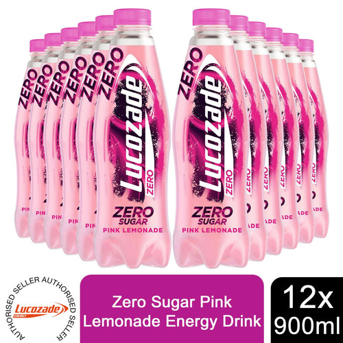12 Pack of 900ml Lucozade Pink Lemonade Sparkling Energy Drink