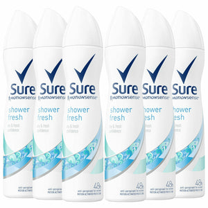 Sure Women Motion Sense Antiperspirant Deodorant, Shower Fresh, 6 Pack, 150ml
