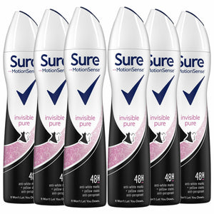Sure Women Motion Sense Antiperspirant Deodorant, Invisible Pure, 6 Pack, 250ml