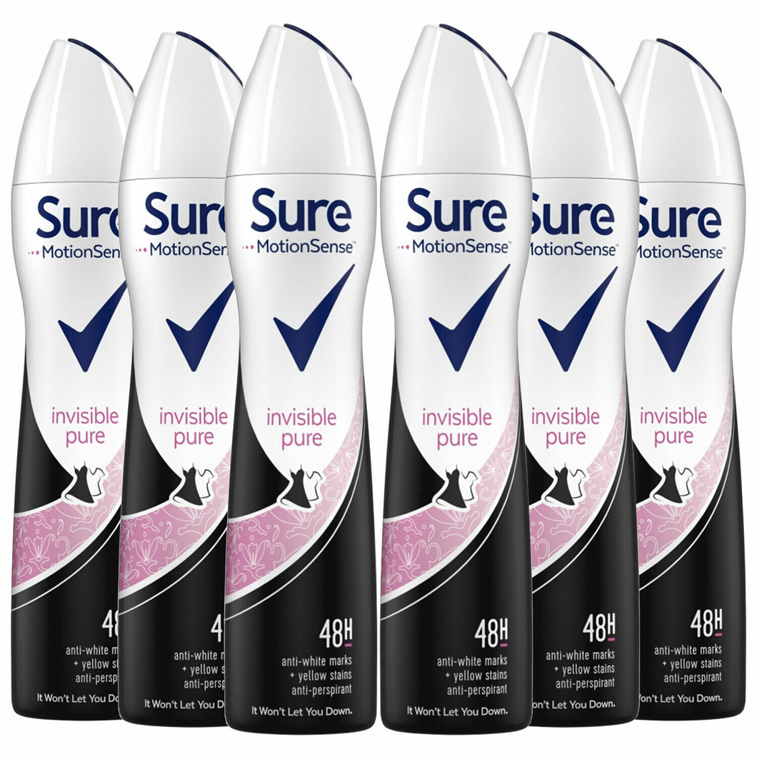 Sure Women Motion Sense Antiperspirant Deodorant, Invisible Pure, 6 Pack, 150ml