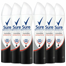 Load image into Gallery viewer, Sure Women Anti-Perspirant Body Spray, Invisible Antibacterial, 6 Pack, 150ml