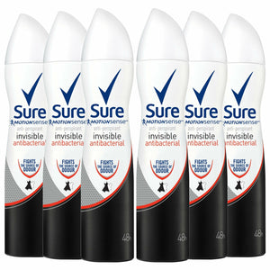 Sure Women Anti-Perspirant Body Spray, Invisible Antibacterial, 6 Pack, 150ml