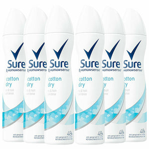 Sure Women Motion Sense Anti-Perspirant Deodorant, Cotton Dry, 6 Pack, 150ml