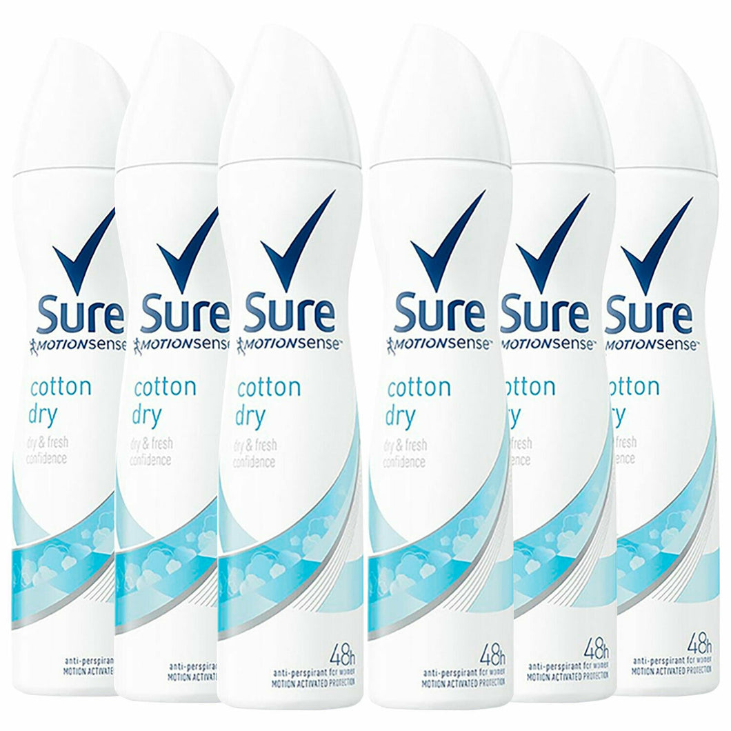 Sure Women Motion Sense Anti-Perspirant Deodorant, Cotton Dry, 6 Pack, 150ml