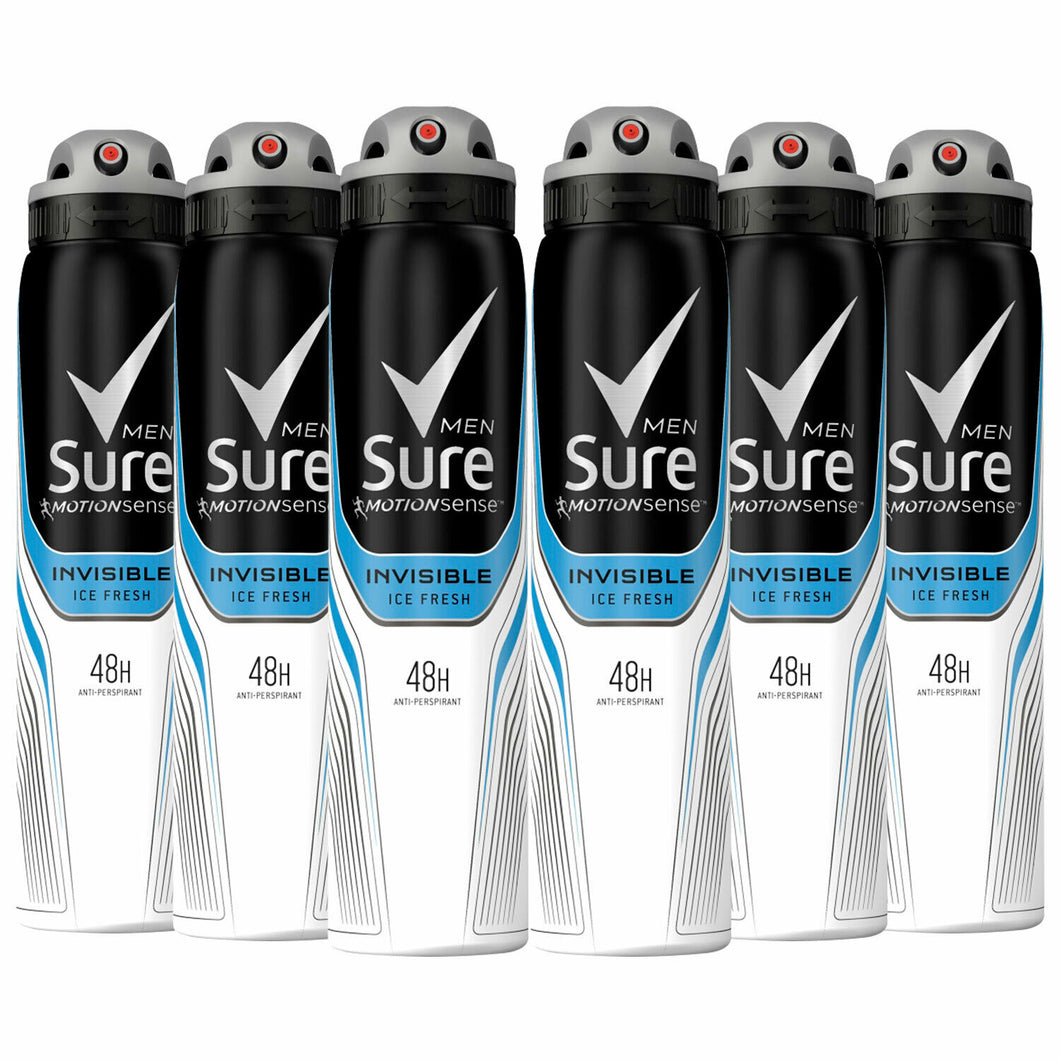 Sure Men Anti Perspirant 48H Protection Invisible Ice Deodorant, 6 Pack, 150ml