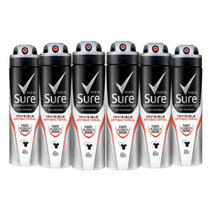 Sure Men Anti Perspirant Invisible Antibacterial Deodorant, 6 Pack, 150ml